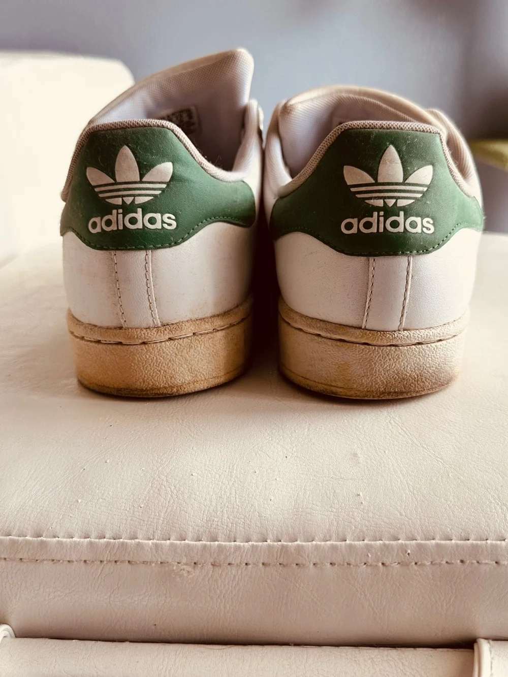 Adidas Original White Sneakers with Green Stripes